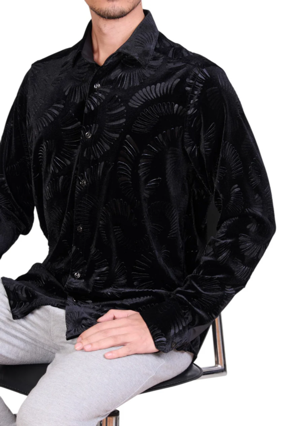 Black Emboss Swirl Velvet Shirt - Image 2