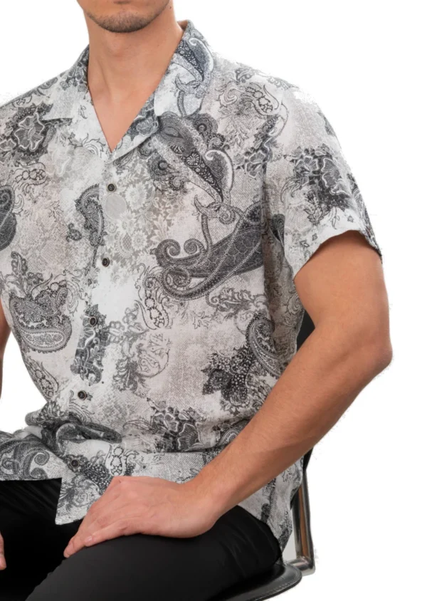 Black Paisley Linen Blend Shirt - Image 2