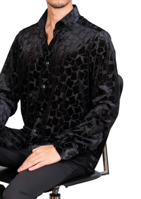Black Micro Square Velvet Shirt - Image 2