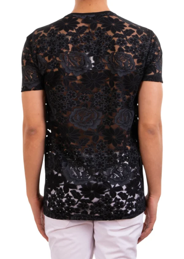 Black Floral Sheer Lace Tee - Image 2