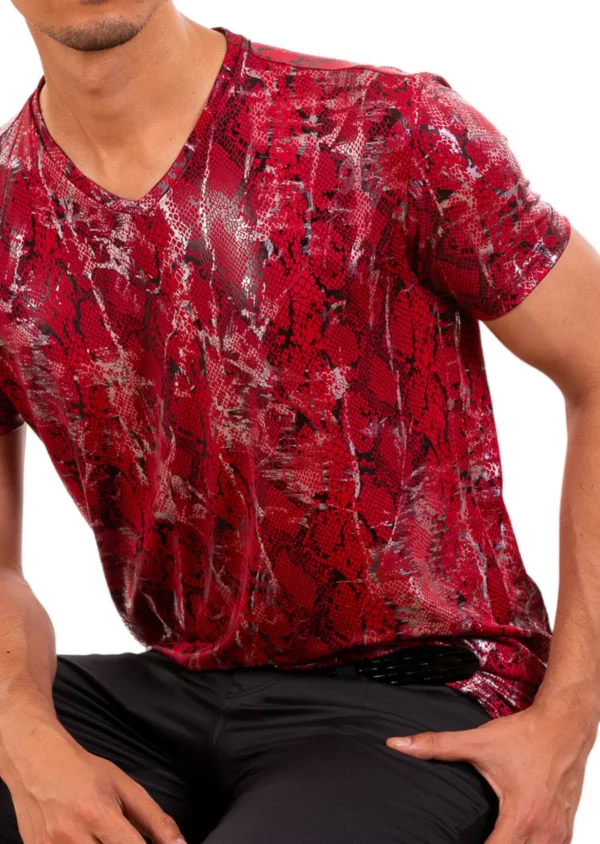 Red Silver Snake Tech Print Tee - Image 2