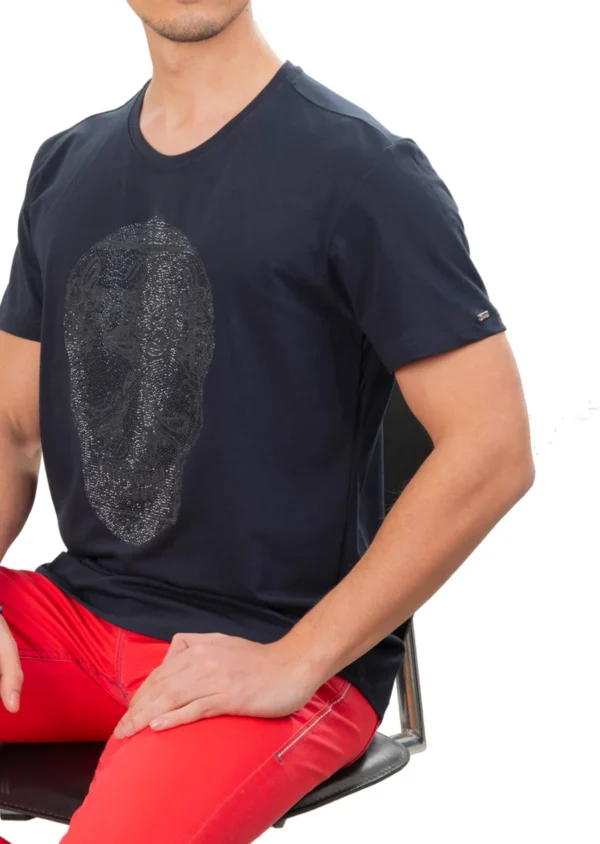 Navy Bandana Skull Rhinestone Tee - Image 2