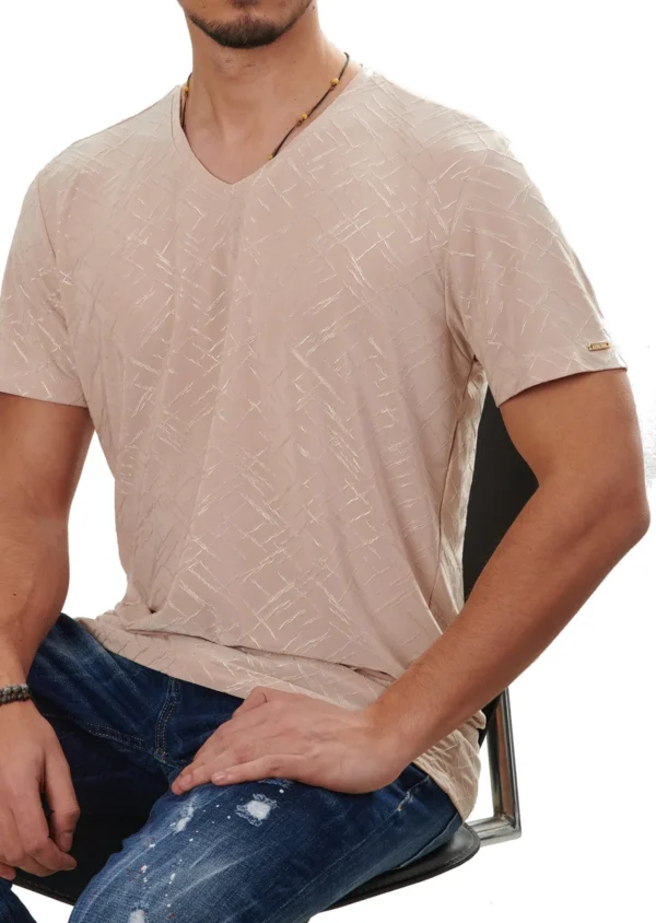 Beige Grid Pattern Tech Print Tee - Image 2