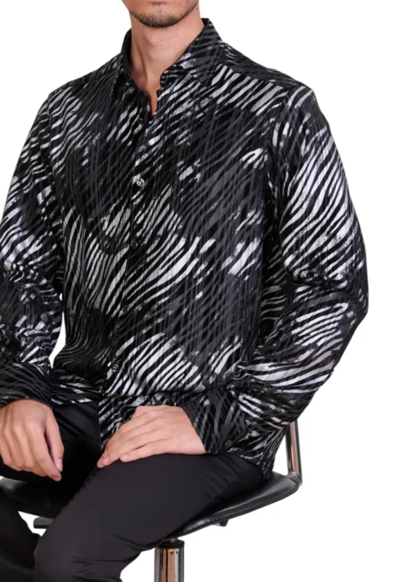 Black Silver Flame Velvet Shirt - Image 2