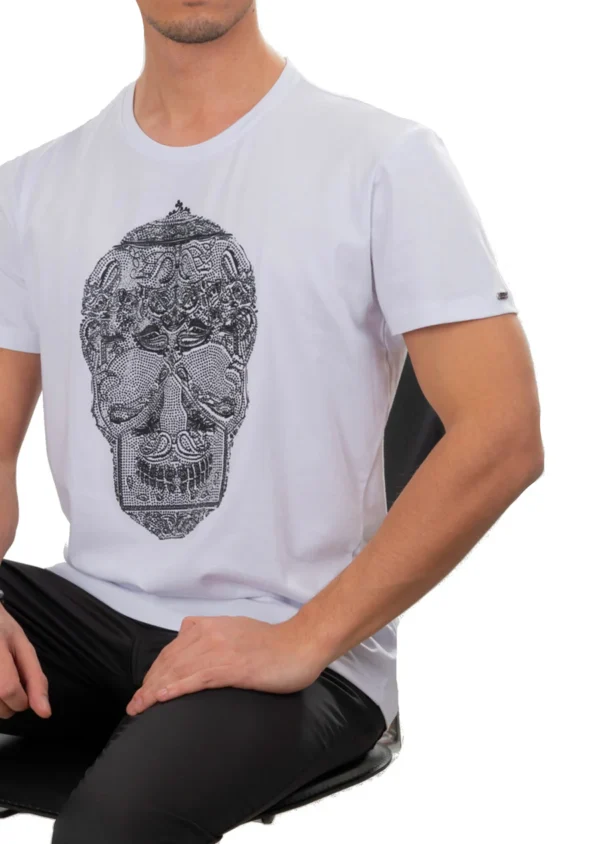 White Bandana Skull Rhinestone Tee - Image 2