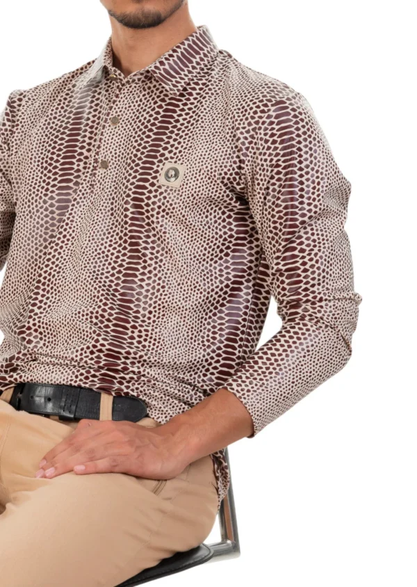 Brown Alligator Tech Long Sleeve Polo - Image 2