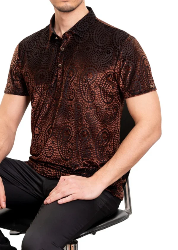 Brown Mosaic Paisley Velvet Polo - Image 2