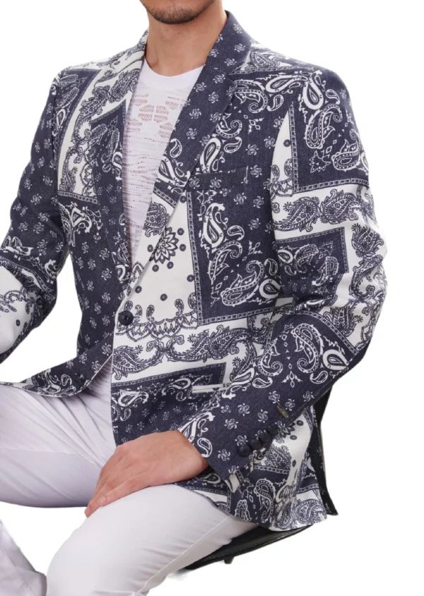 White Blue Bandana Print Blazer - Image 2