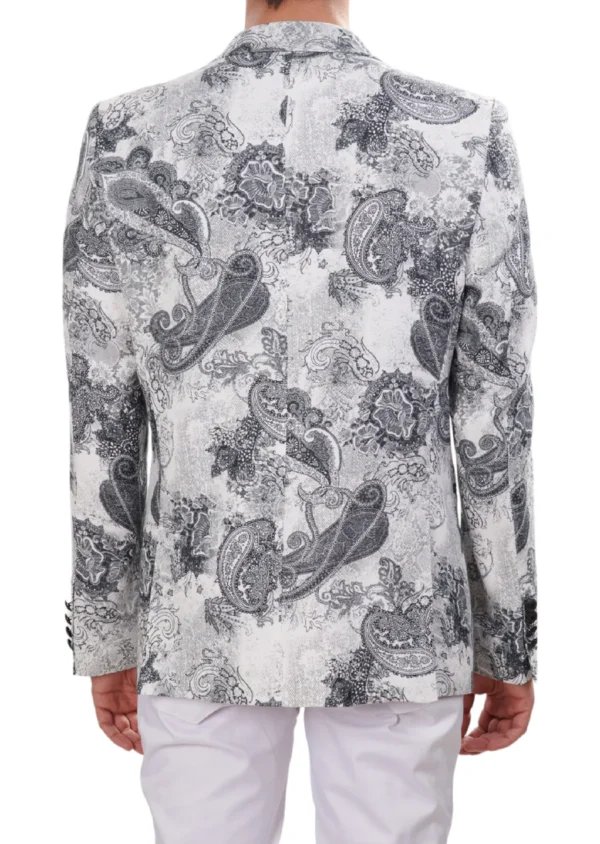 White Black Paisley Print Blazer - Image 2