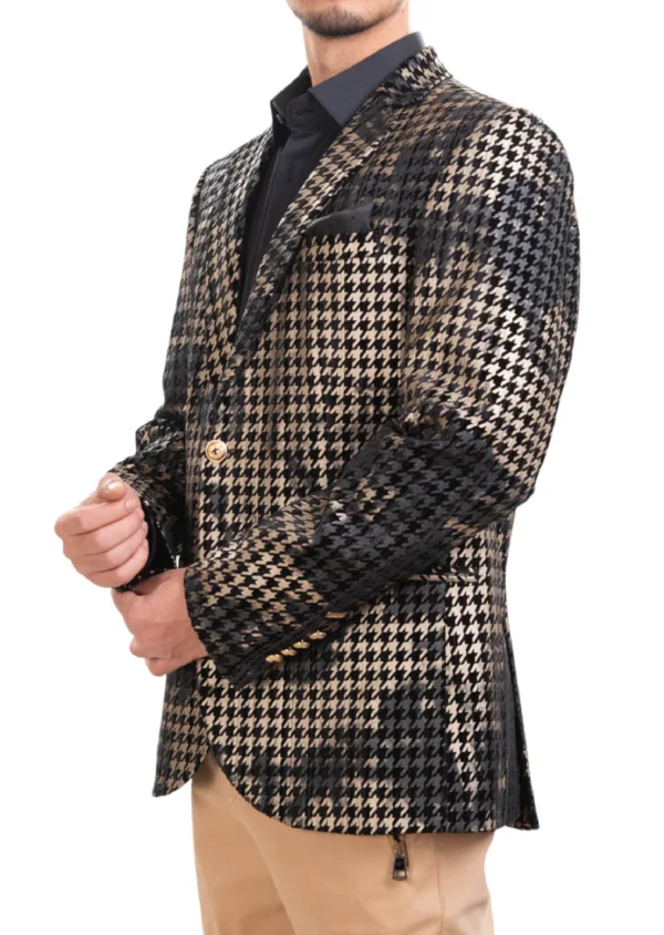 Black Houndstooth Velvet Blazer - Image 2