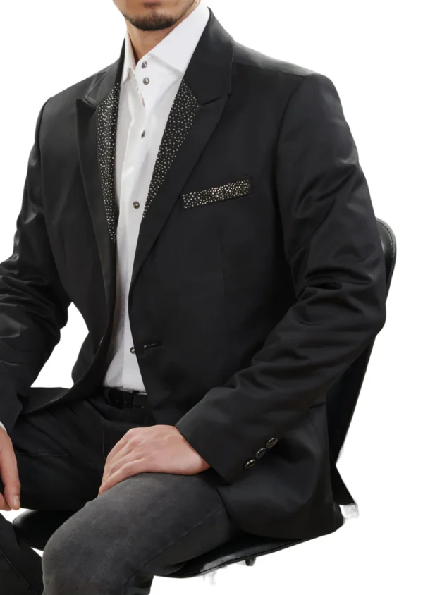 Black Collar Rhinestone Blazer - Image 2