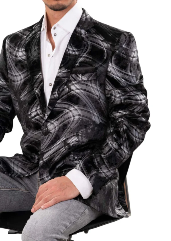 Black Silver Swirl Velvet Blazer - Image 2
