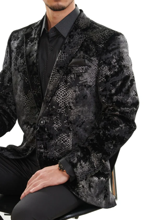 Black Silver Faded Velvet Blazer - Image 2
