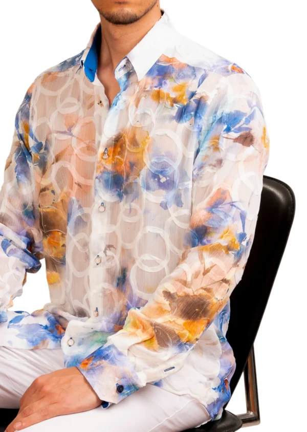 White Blue Ruffled Lace Shirt - Image 2
