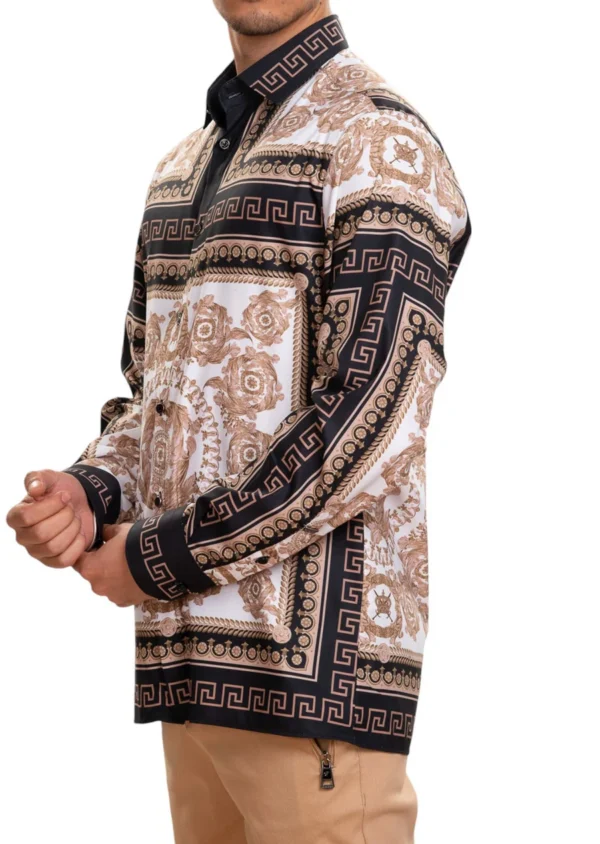 Black Brown Baroque Silky Shirt - Image 2