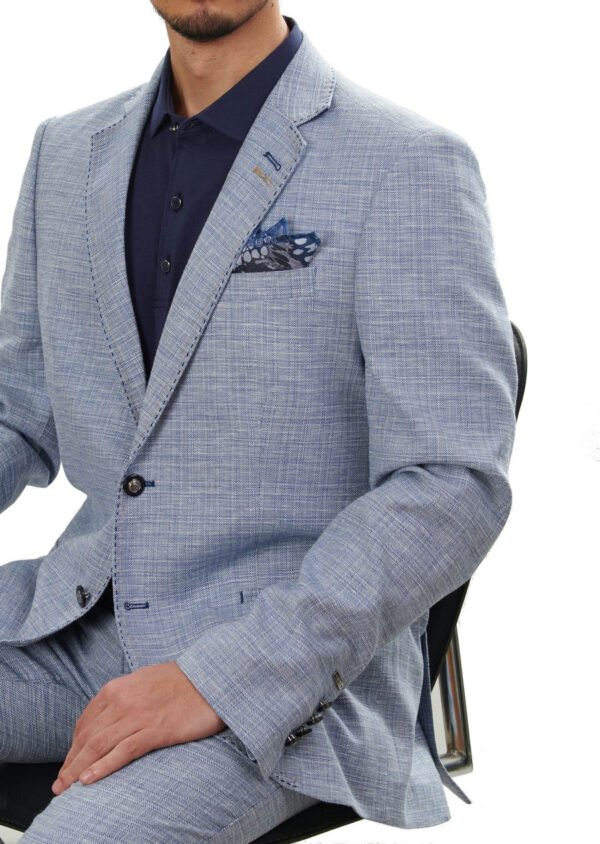 Blue Faded Plaid Linen-Blend Suit - Image 2
