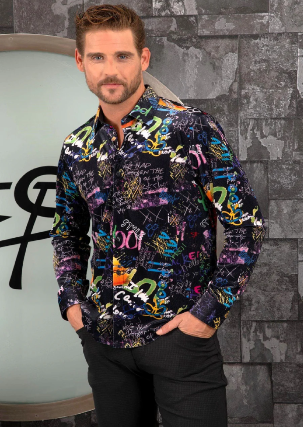 Black Graffiti Velvet Shirt - Image 2