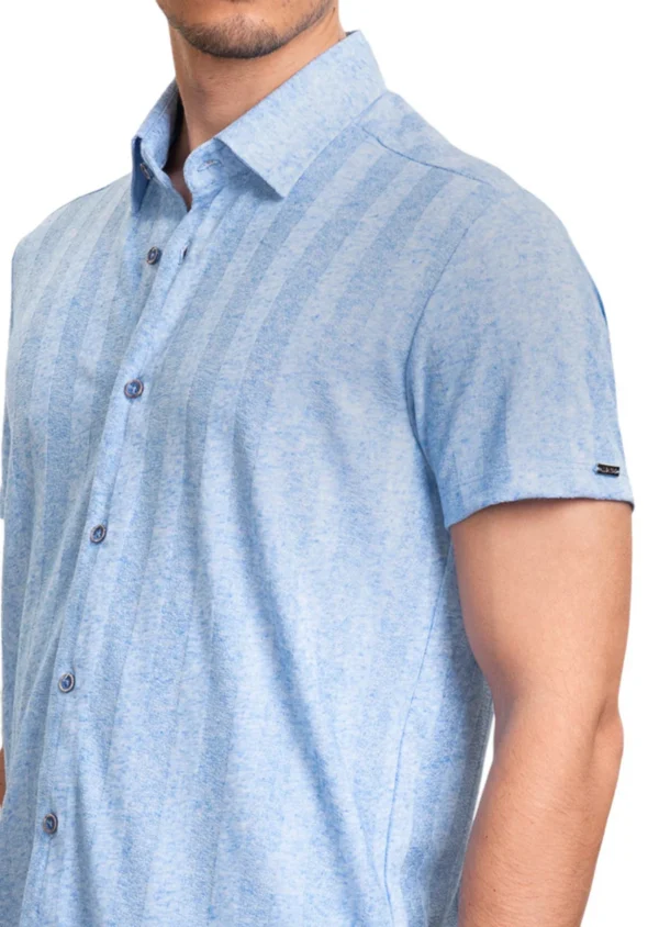 Blue Tonal Stripe Linen Shirt - Image 3
