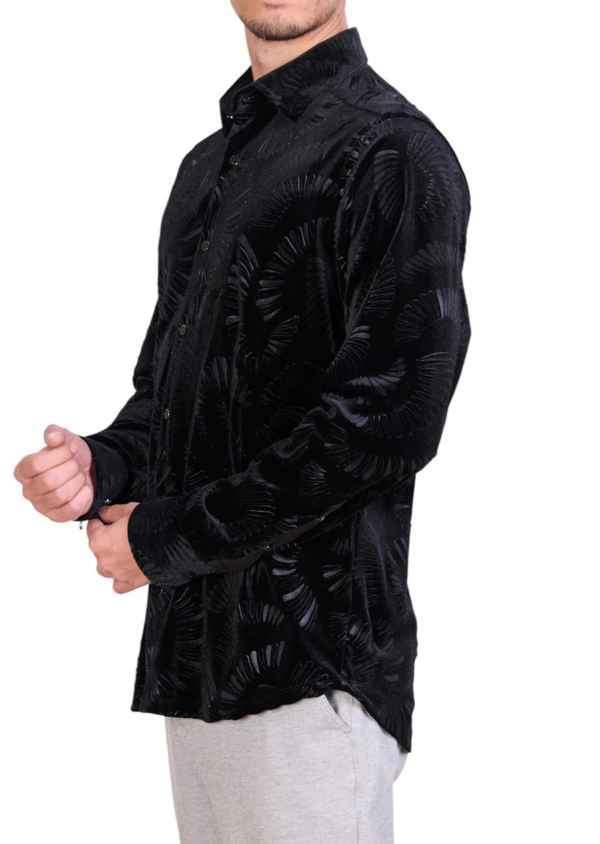 Black Emboss Swirl Velvet Shirt - Image 3