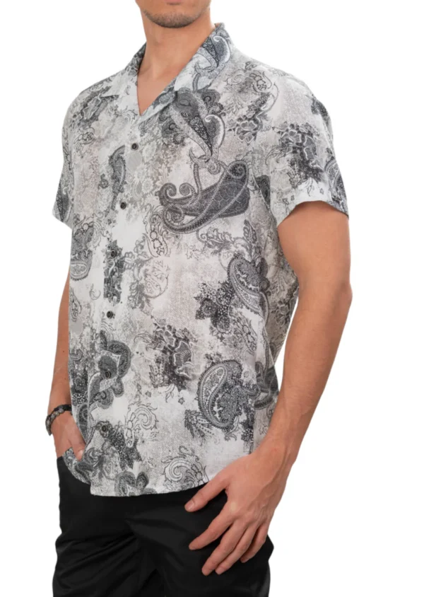 Black Paisley Linen Blend Shirt - Image 3