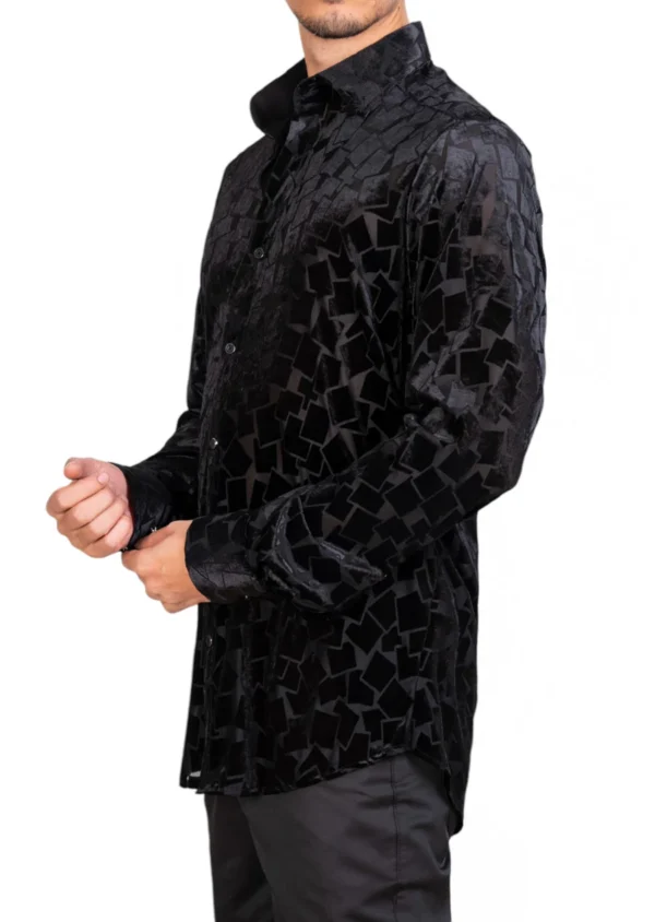 Black Micro Square Velvet Shirt - Image 4