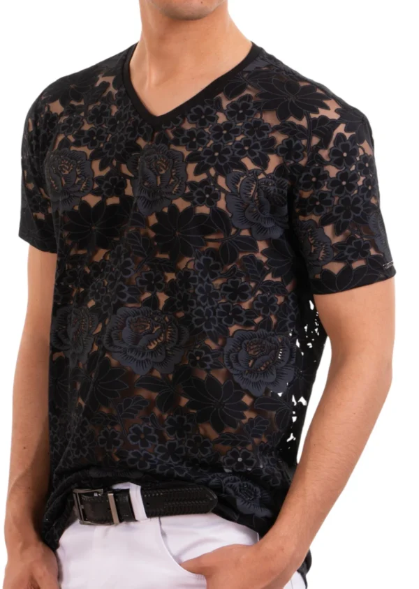 Black Floral Sheer Lace Tee - Image 3