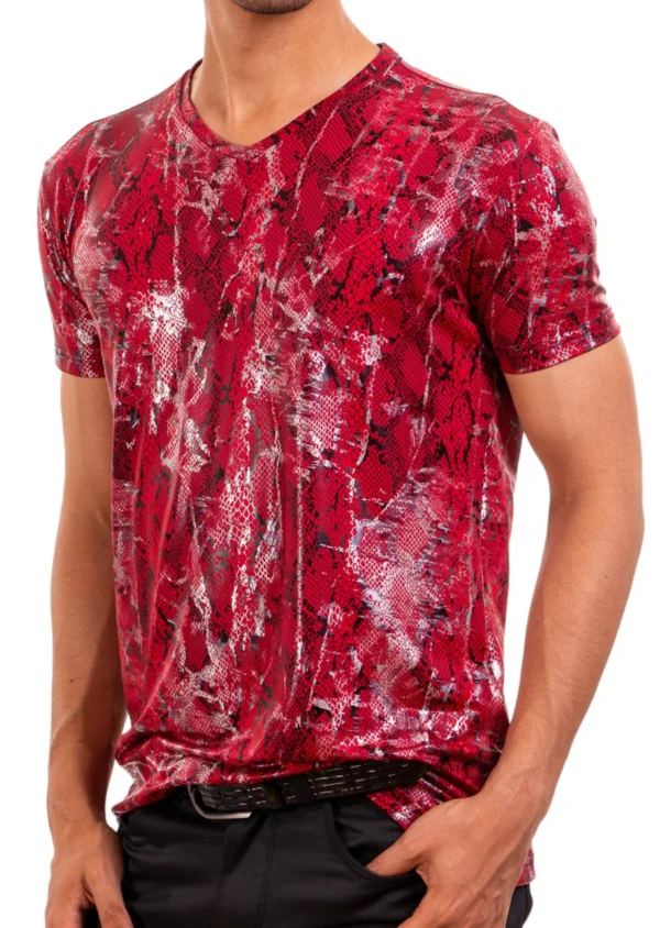 Red Silver Snake Tech Print Tee - Image 3