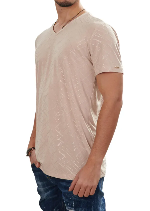 Beige Grid Pattern Tech Print Tee - Image 3