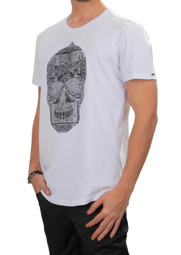 White Bandana Skull Rhinestone Tee - Image 3