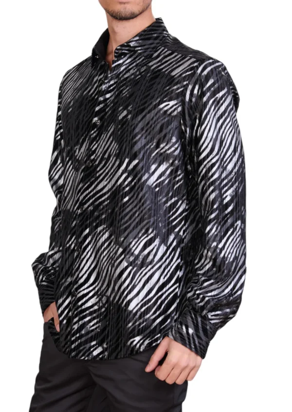 Black Silver Flame Velvet Shirt - Image 4