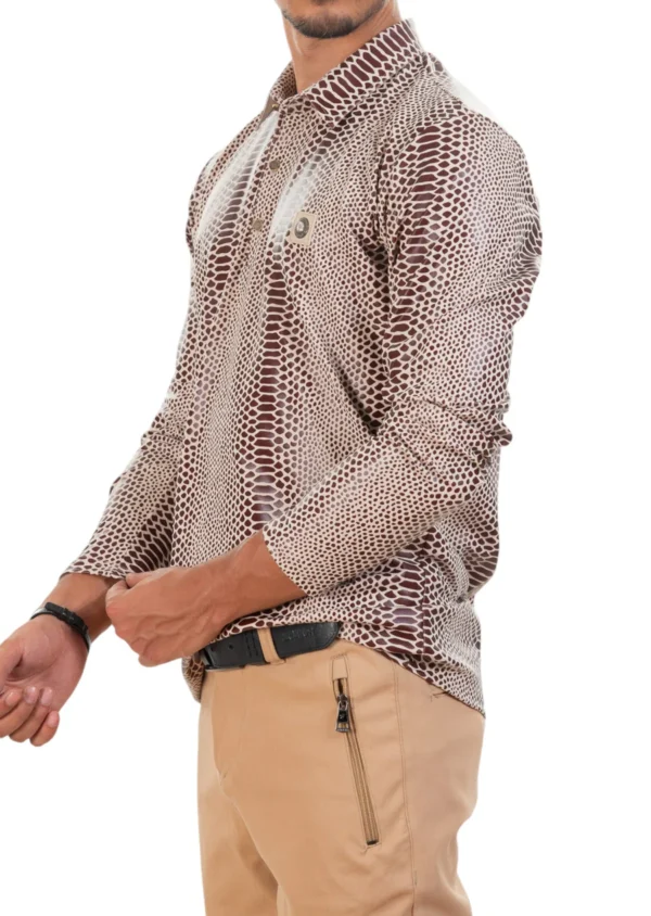 Brown Alligator Tech Long Sleeve Polo - Image 3