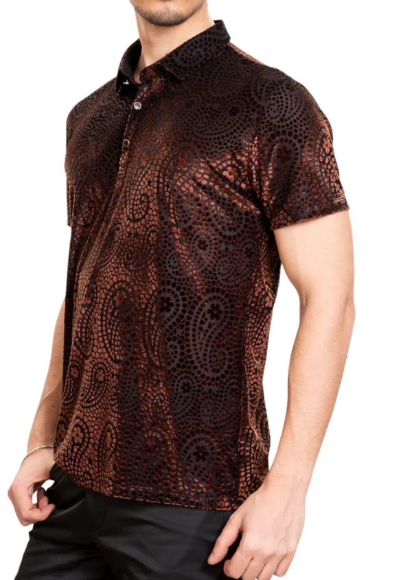 Brown Mosaic Paisley Velvet Polo - Image 3
