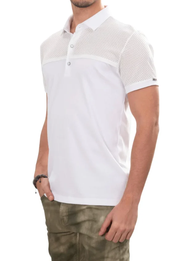 White Partial Lace Detailed Polo - Image 3