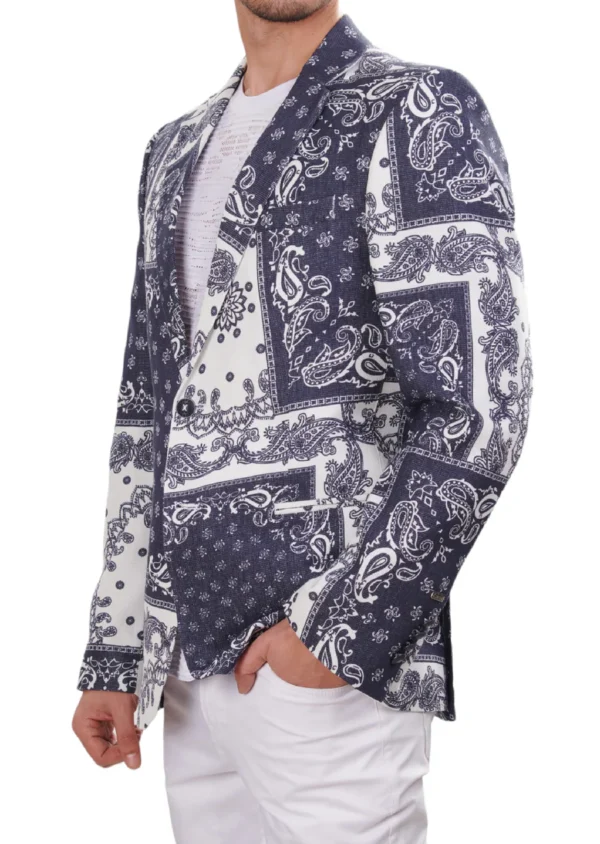 White Blue Bandana Print Blazer - Image 3