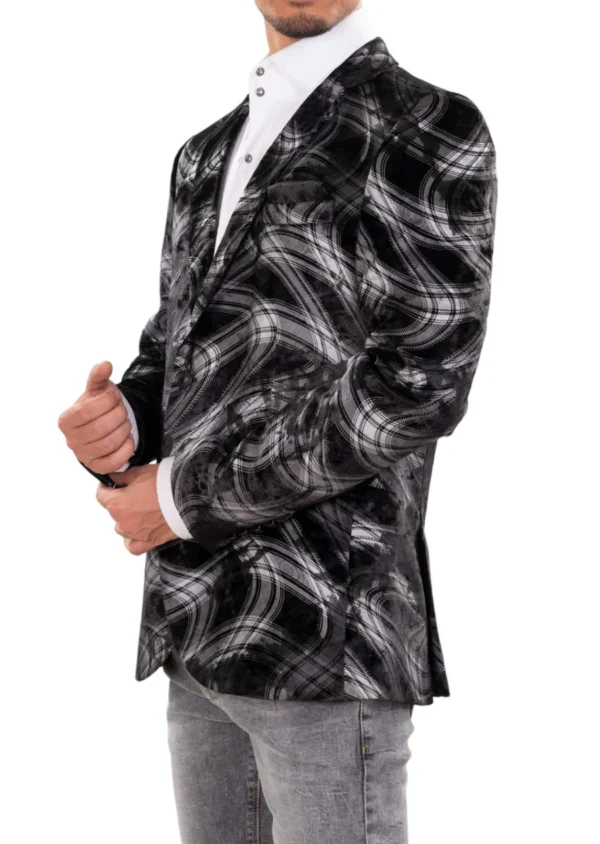Black Silver Swirl Velvet Blazer - Image 3