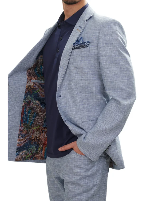 Blue Faded Plaid Linen-Blend Suit - Image 3