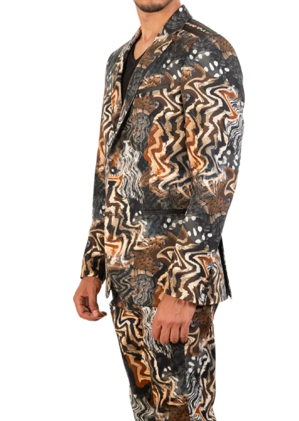 Brown Abstract Wave 2-Pieces Suit - Image 3