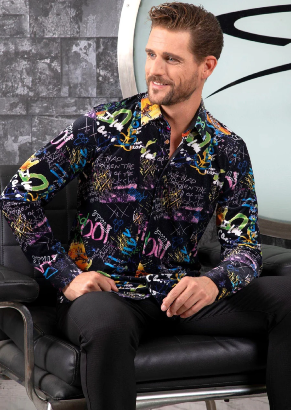 Black Graffiti Velvet Shirt - Image 8