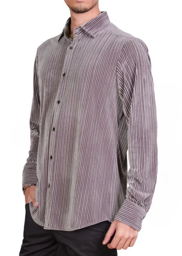 Beige Tonal Stripe Velvet Shirt - Image 4