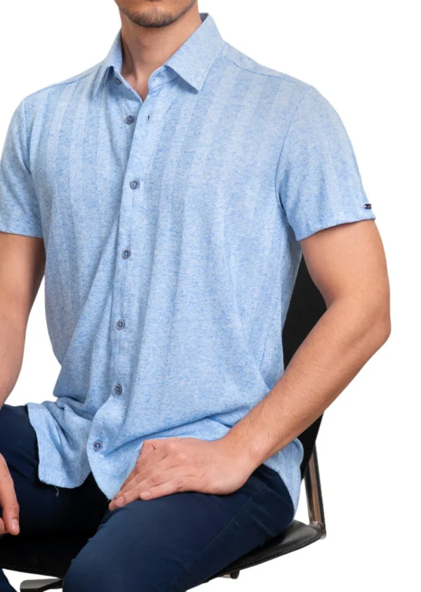 Blue Tonal Stripe Linen Shirt - Image 4