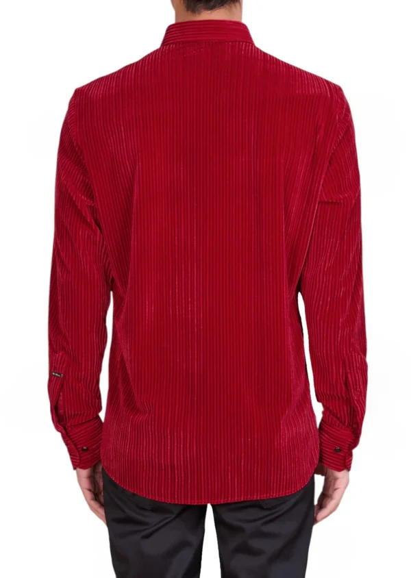 Red Tonal Stripe Velvet Shirt - Image 3