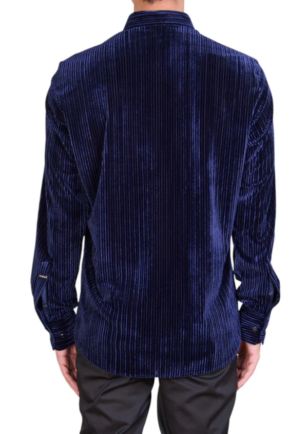 Navy Tonal Stripe Velvet Shirt - Image 3