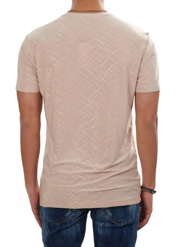 Beige Grid Pattern Tech Print Tee - Image 4
