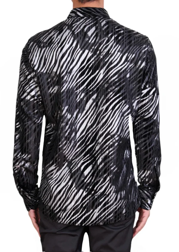 Black Silver Flame Velvet Shirt - Image 3