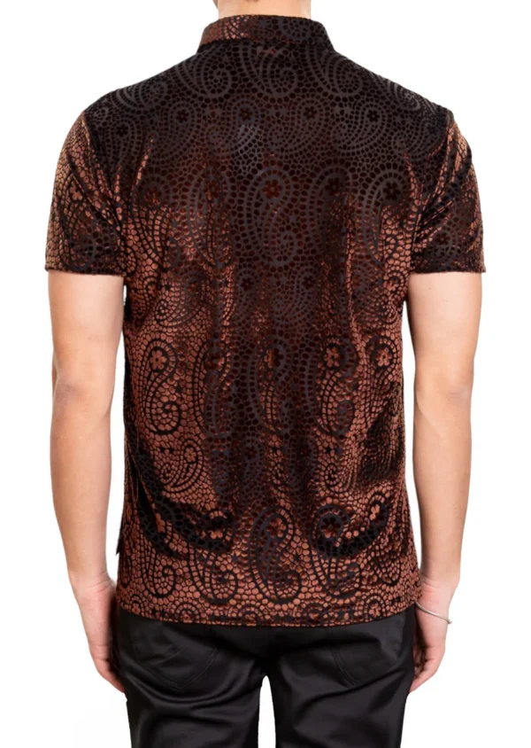 Brown Mosaic Paisley Velvet Polo - Image 4
