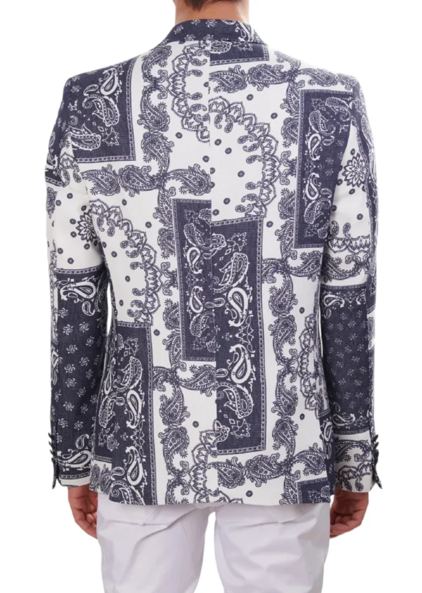 White Blue Bandana Print Blazer - Image 4