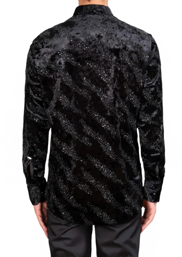 Black Luxe Rhinestone Velvet Shirt - Image 4