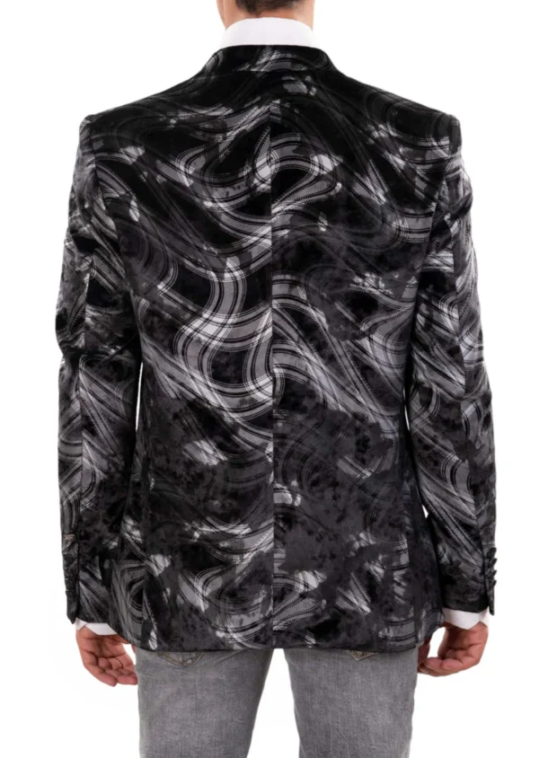 Black Silver Swirl Velvet Blazer - Image 4