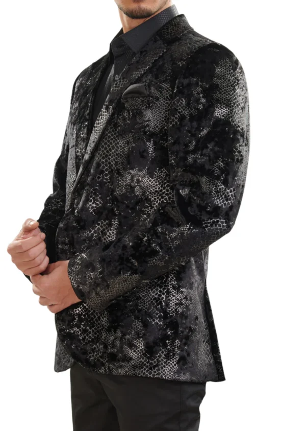 Black Silver Faded Velvet Blazer - Image 4