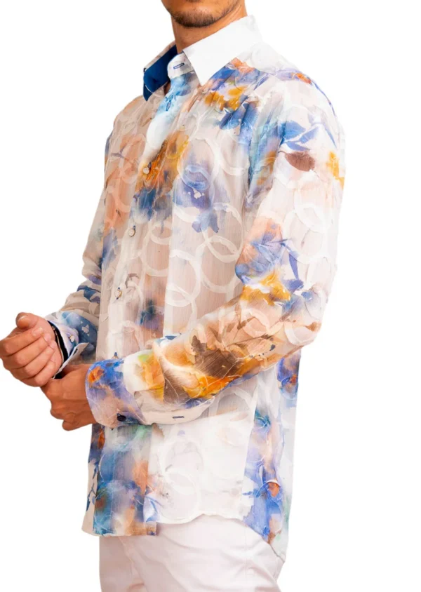 White Blue Ruffled Lace Shirt - Image 4